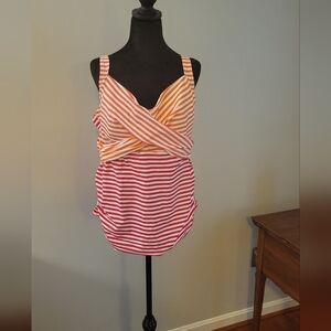 Lands End Striped Adjustable Strap UnderwireTankini Top 20W